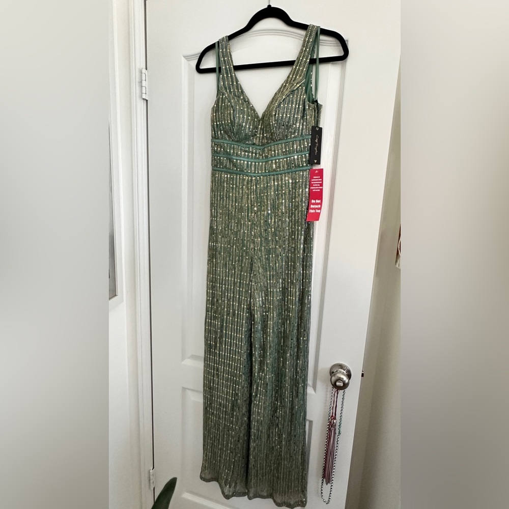 City Triangles Aqua and Gold Shimmer Jumpsuit Size 4